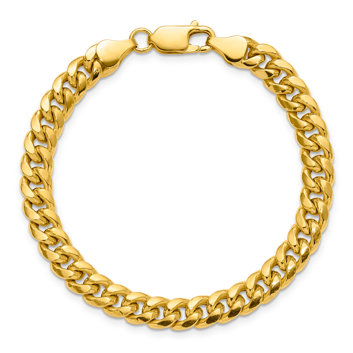 Gold (10K & 14K) Semi-Solid Miami Cuban Chain Bracelet - 10k Yellow Gold / 7 in / 6.75 mm
