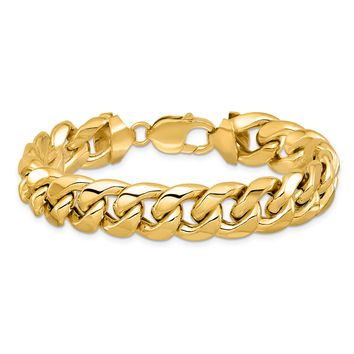 Gold (10K & 14K) Semi-Solid Miami Cuban Chain Bracelet - 10k Yellow Gold / 8 in / 13.2 mm