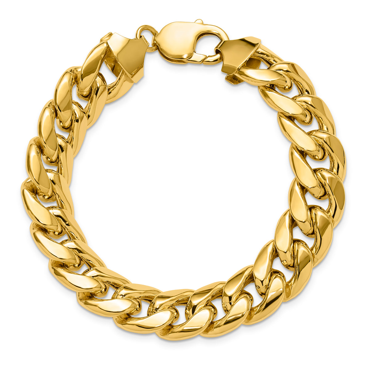 Gold (10K & 14K) Semi-Solid Miami Cuban Chain Bracelet - 10k Yellow Gold / 8 in / 13.2 mm