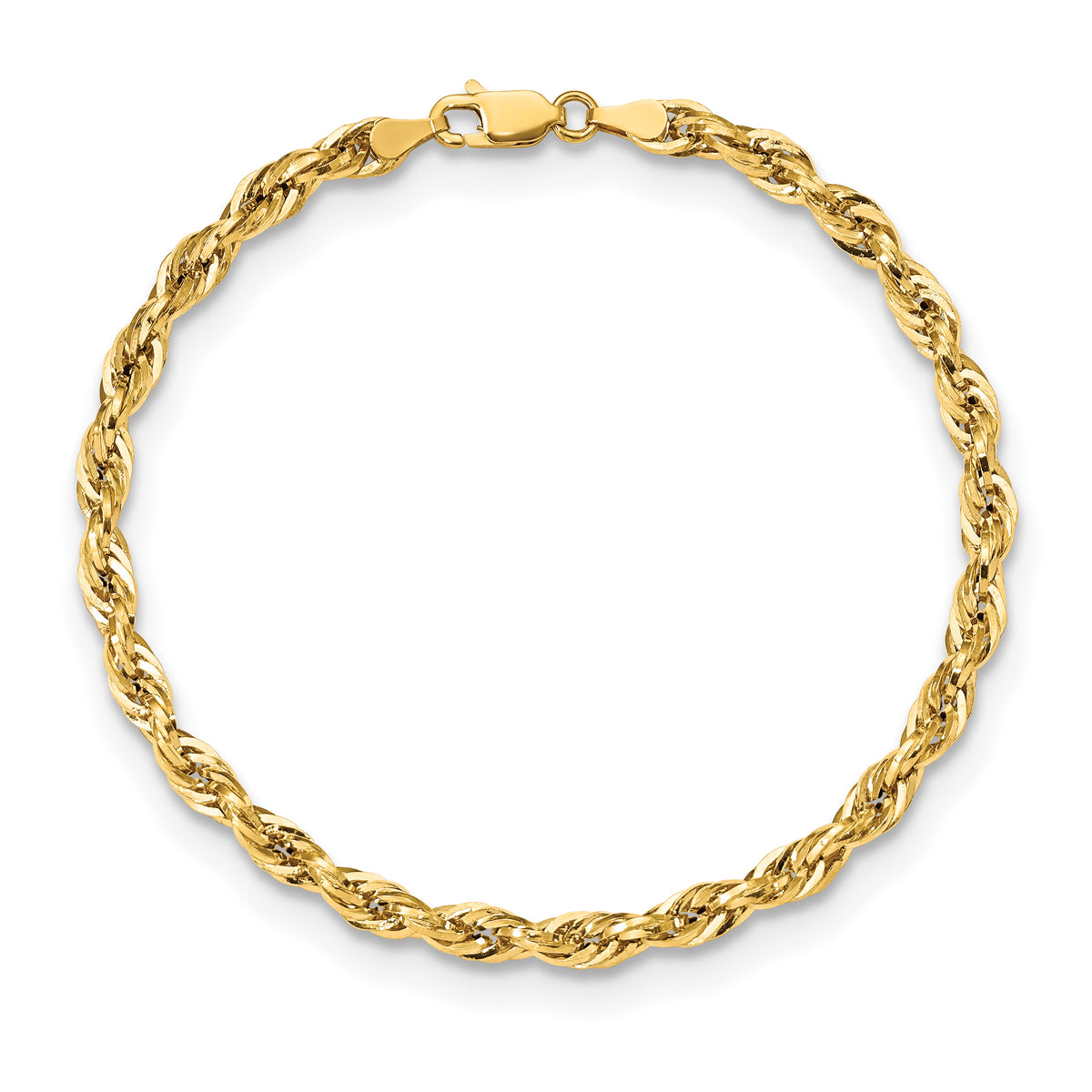 Gold (10K & 14K) Semi-Solid Rope Chain Bracelet - 10k Yellow Gold / 7 in / 4.25 mm