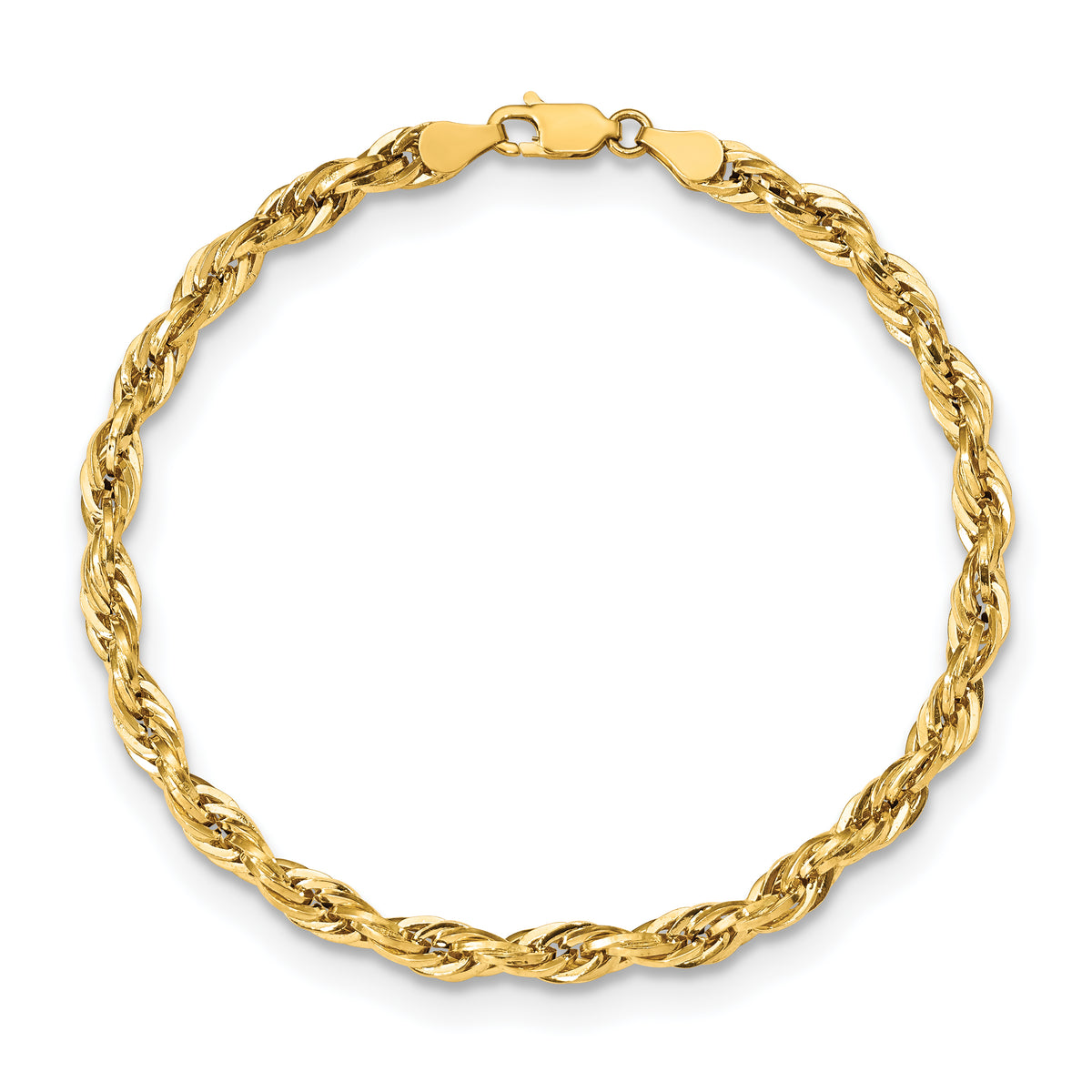 Gold (10K & 14K) Semi-Solid Rope Chain Bracelet - 10k Yellow Gold / 8 in / 4.75 mm