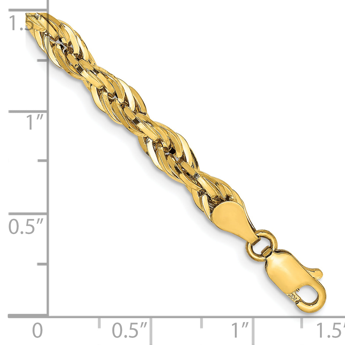 Gold (10K & 14K) Semi-Solid Rope Chain Bracelet - 10k Yellow Gold / 8 in / 4.75 mm