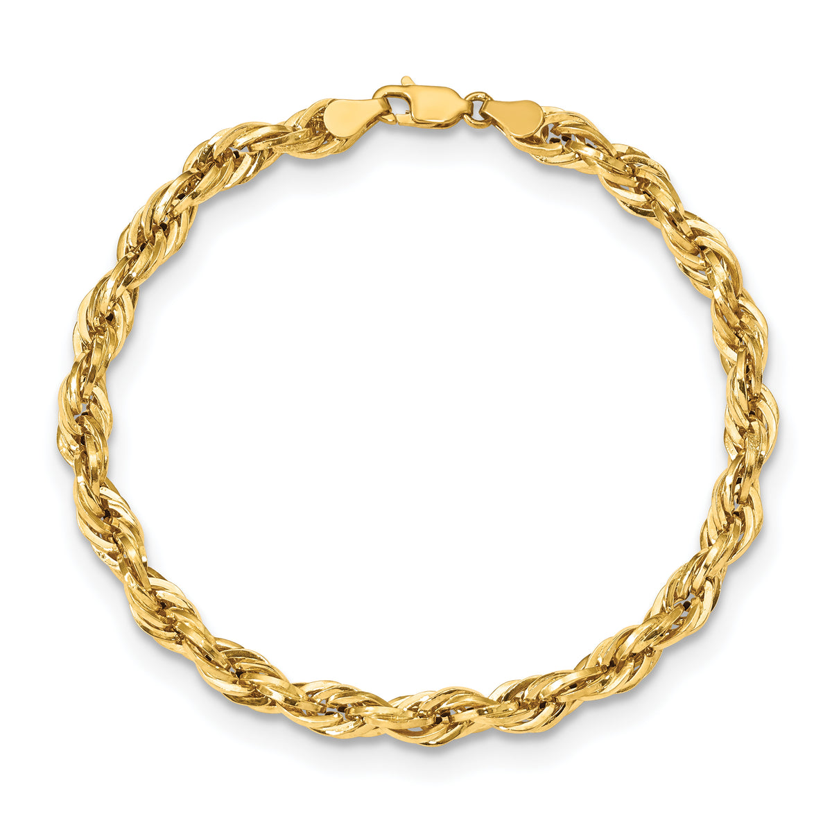 Gold (10K & 14K) Semi-Solid Rope Chain Bracelet - 10k Yellow Gold / 8 in / 5.4 mm