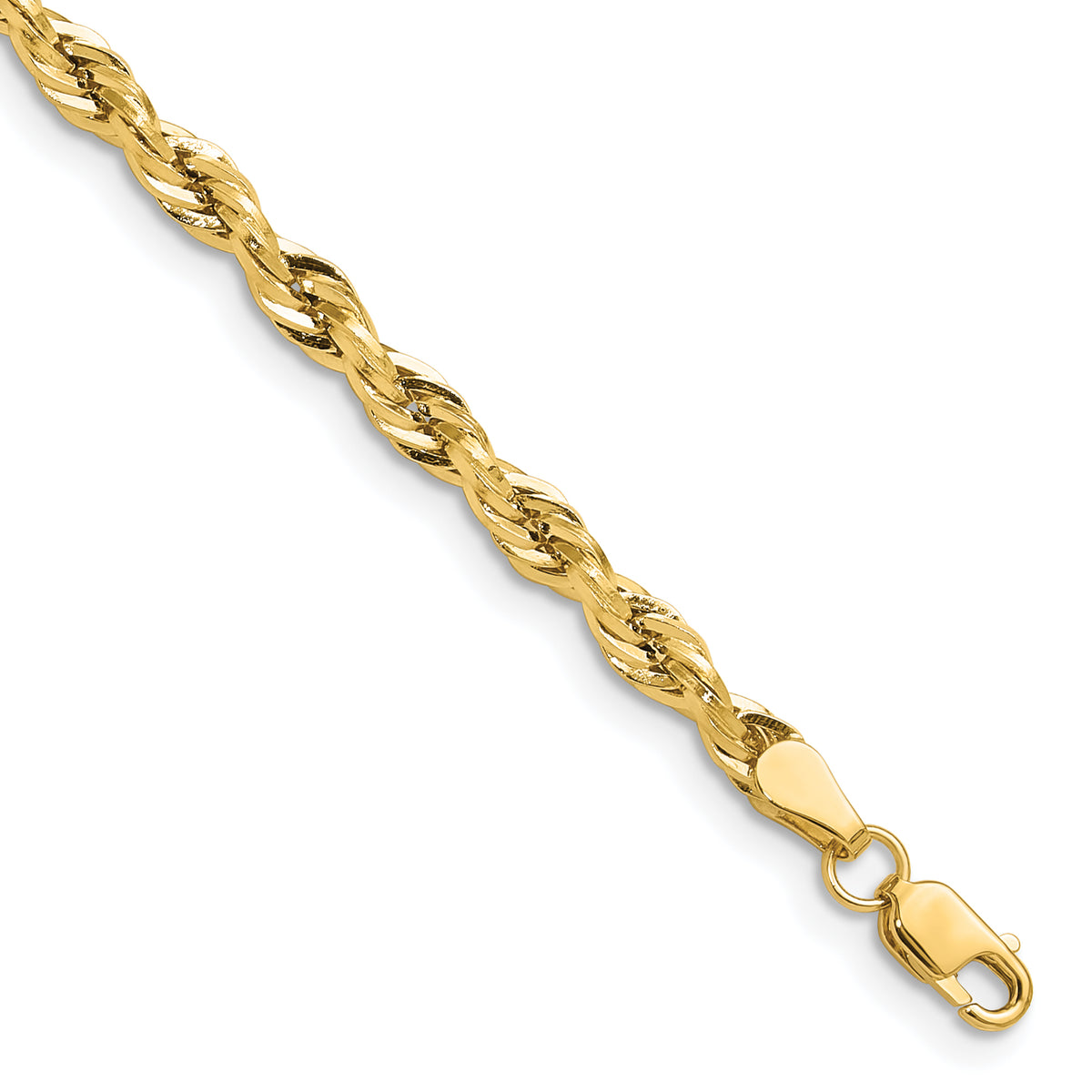 Gold (10K & 14K) Semi-Solid Rope Chain Bracelet - 10k Yellow Gold / 7 in / 3.5 mm