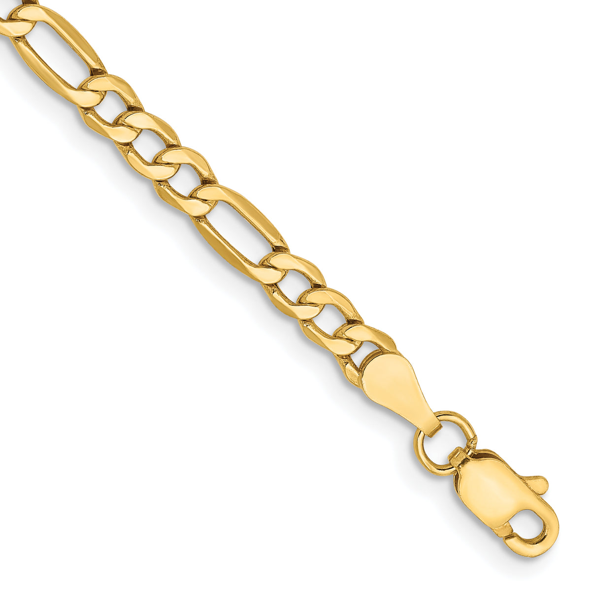 Gold (10K & 14K) Semi-Solid Figaro Chain Bracelet - 10k Yellow Gold / 7 in / 3.5 mm
