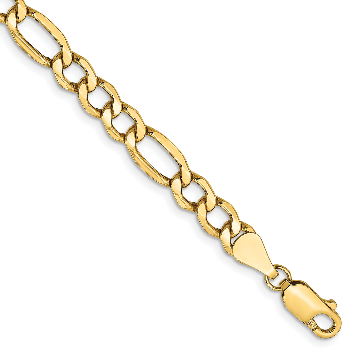 Gold (10K & 14K) Semi-Solid Figaro Chain Bracelet - 10k Yellow Gold / 8 in / 5.35 mm