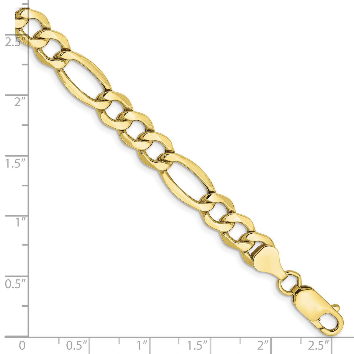 Gold (10K & 14K) Semi-Solid Figaro Chain Bracelet - 10k Yellow Gold / 7 in / 7.3 mm