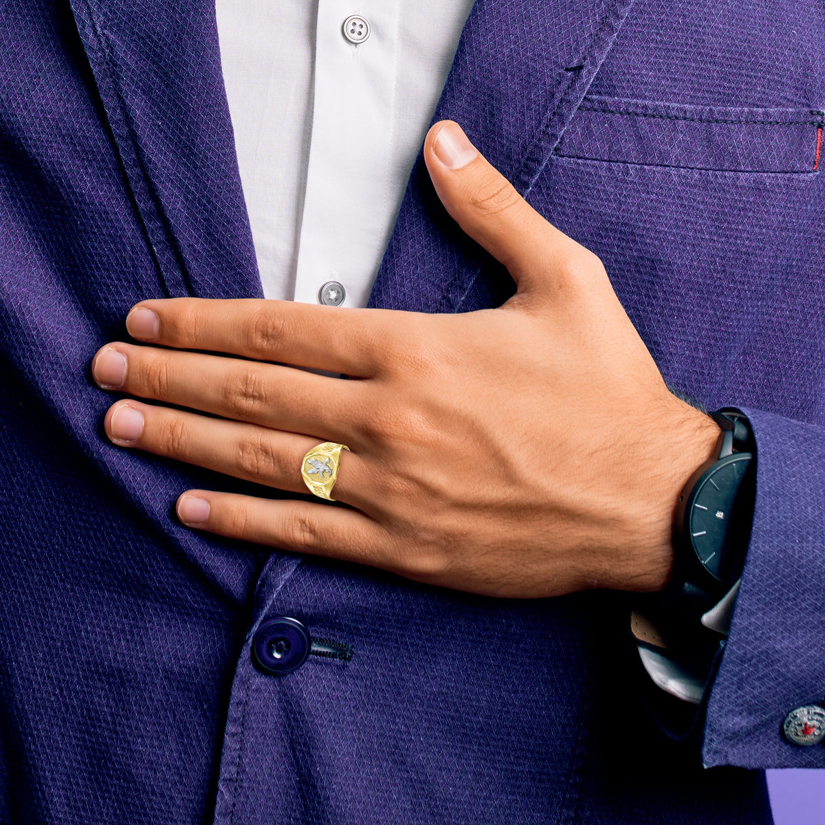 Men's Eagle Ring - 10k Gold with White Rhodium