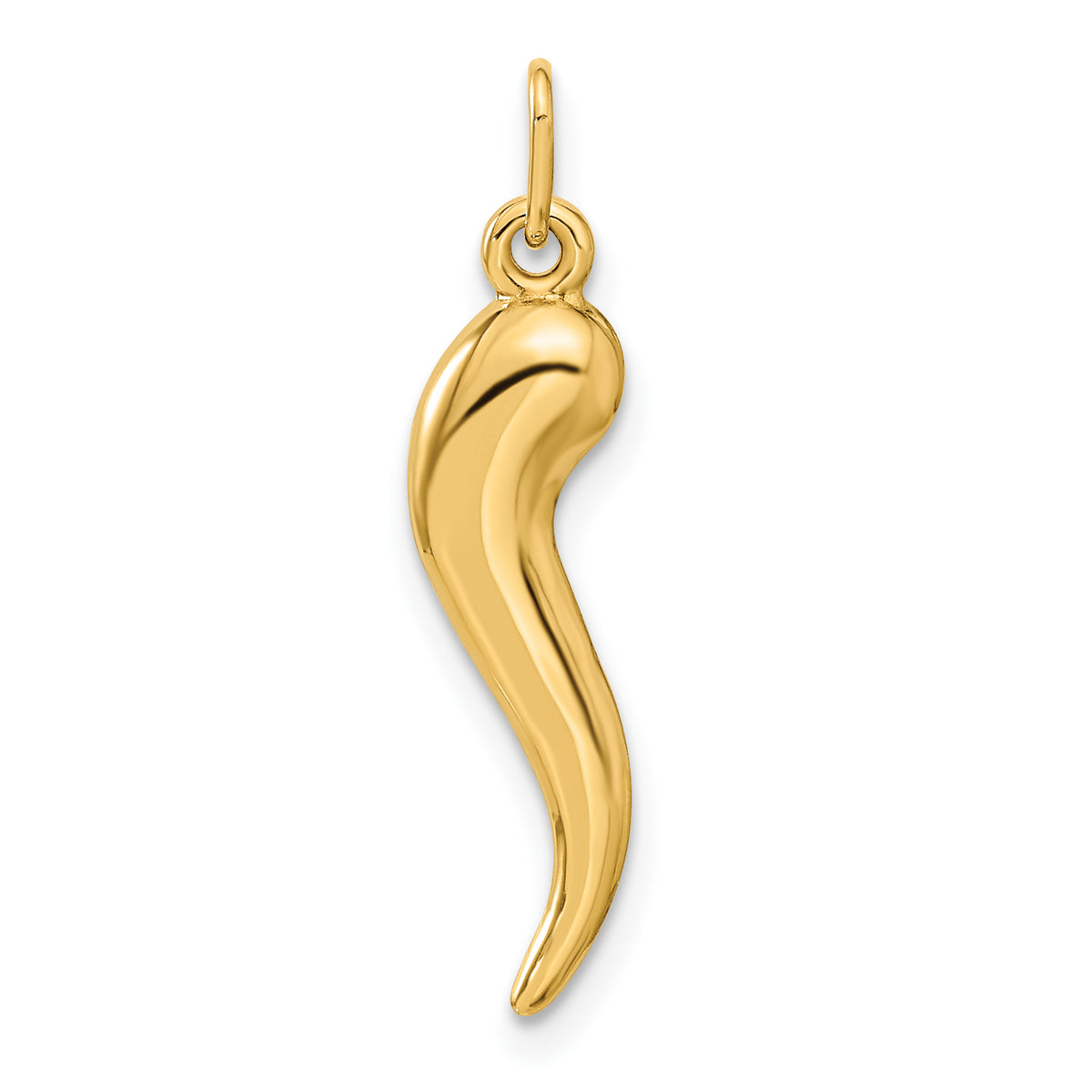 Gold Polished Italian Horn Pendant - 10k Yellow Gold / 7 x 24.5 mm