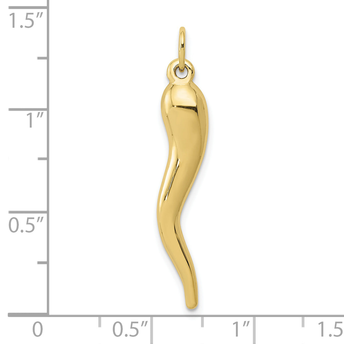 Gold Polished Italian Horn Pendant - 10k Yellow Gold / 6.5 x 32 mm