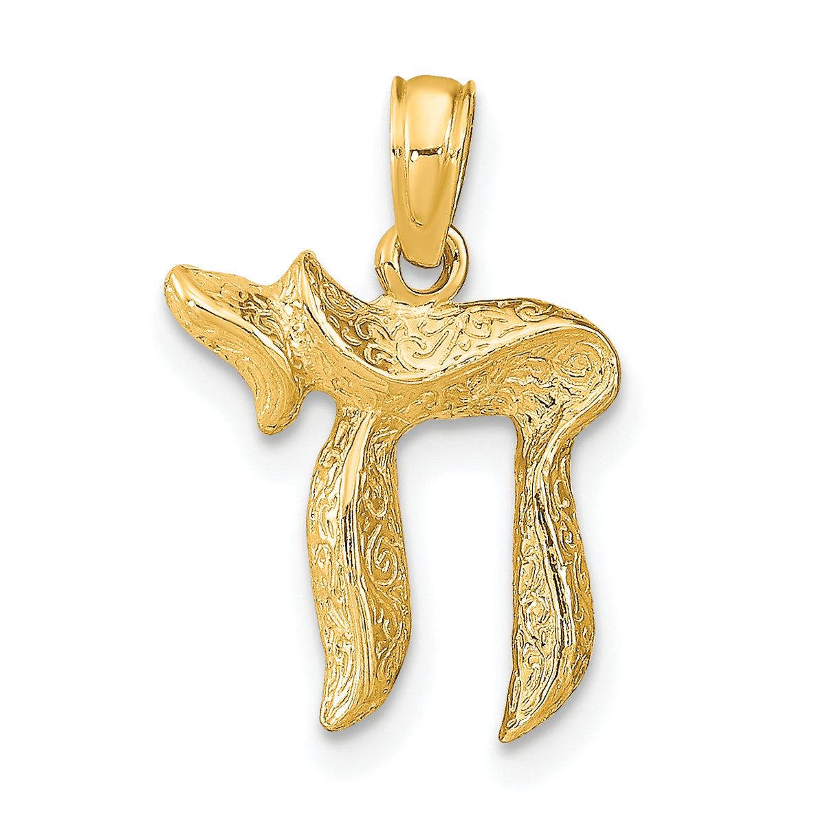 Gold Textured Chai Pendant - 10k Yellow Gold / 12.5 x 14 mm#10k Yellow Gold_12.5 x 14 mm
