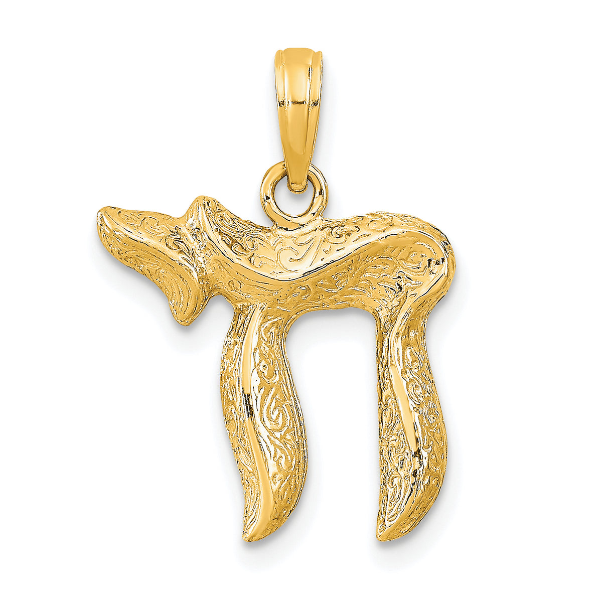 Gold Textured Chai Pendant - 10k Yellow Gold / 16.5 x 17 mm