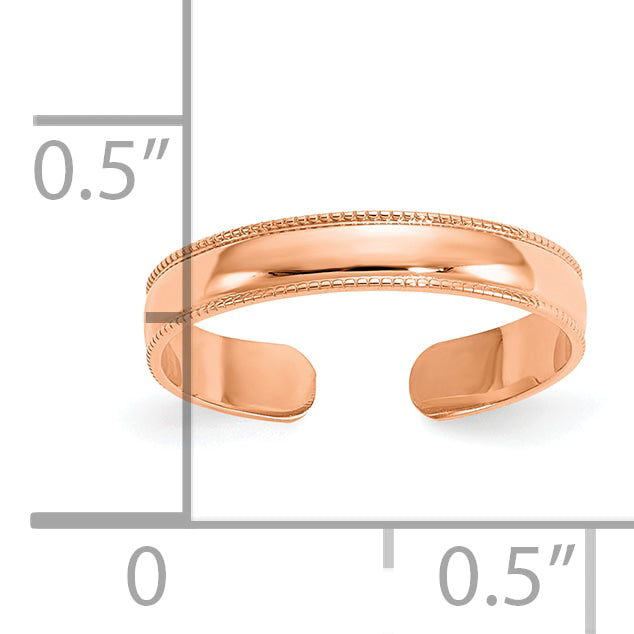 Gold Polished and Beaded Toe Ring - 10k Rose Gold
