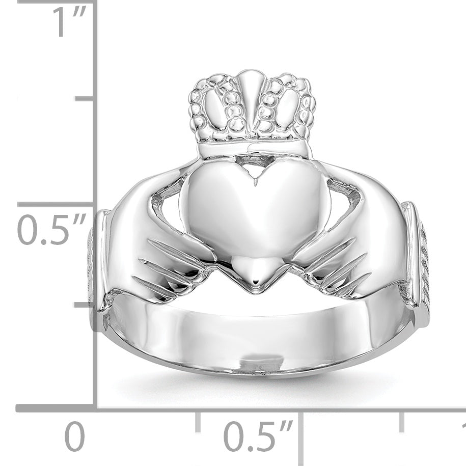 Polished Mens Claddagh Ring - 10k White Gold