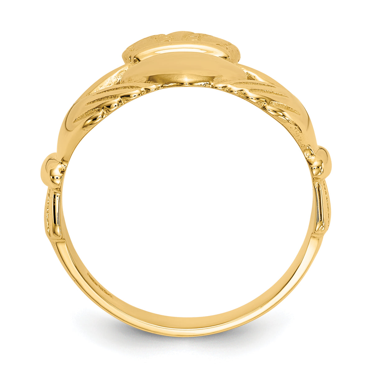 Polished Mens Claddagh Ring - 10k Yellow Gold
