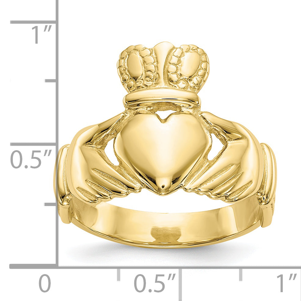 Polished Mens Claddagh Ring - 10k Yellow Gold