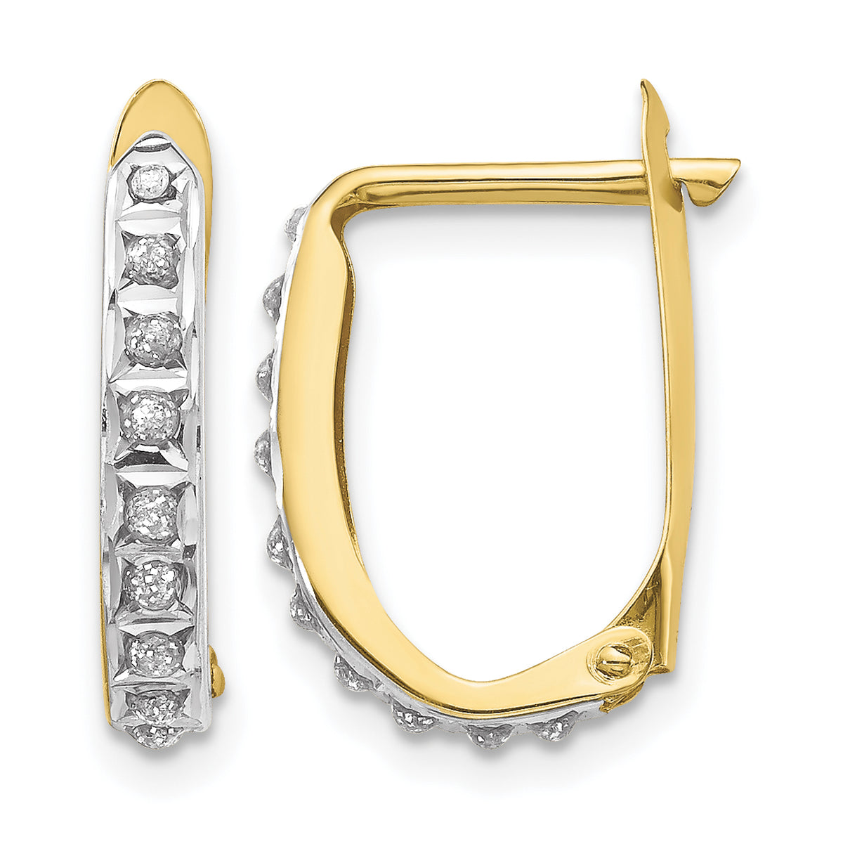 Gold Diamond Fascination Hinged Hoop Earrings - 10k Yellow Gold