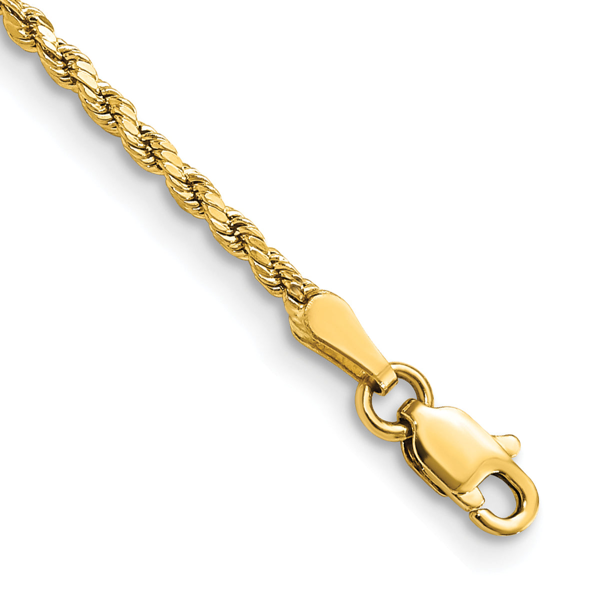 Gold (10K & 14K) Semi-Solid Diamond-Cut Rope Chain Bracelet - 10k Yellow Gold / 7 in / 2 mm#10k Yellow Gold_2 mm