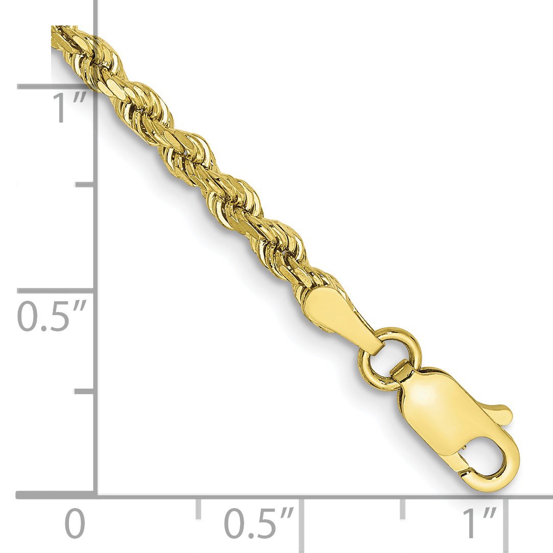 Gold (10K & 14K) Semi-Solid Diamond-Cut Rope Chain Bracelet - 10k Yellow Gold / 8 in / 3 mm