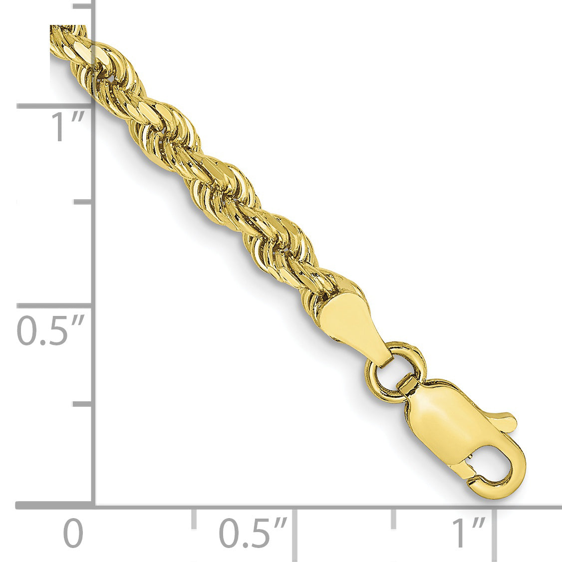 Gold (10K & 14K) Semi-Solid Diamond-Cut Rope Chain Bracelet - 10k Yellow Gold / 8 in / 3.5 mm