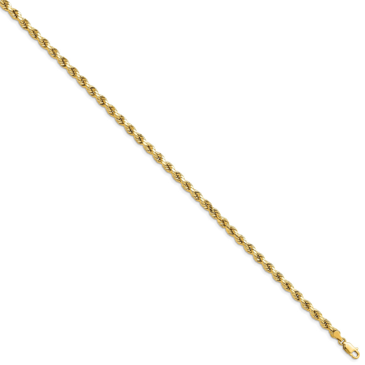 Gold (10K & 14K) Semi-Solid Diamond-Cut Rope Chain Bracelet - 10k Yellow Gold / 9 in / 4 mm