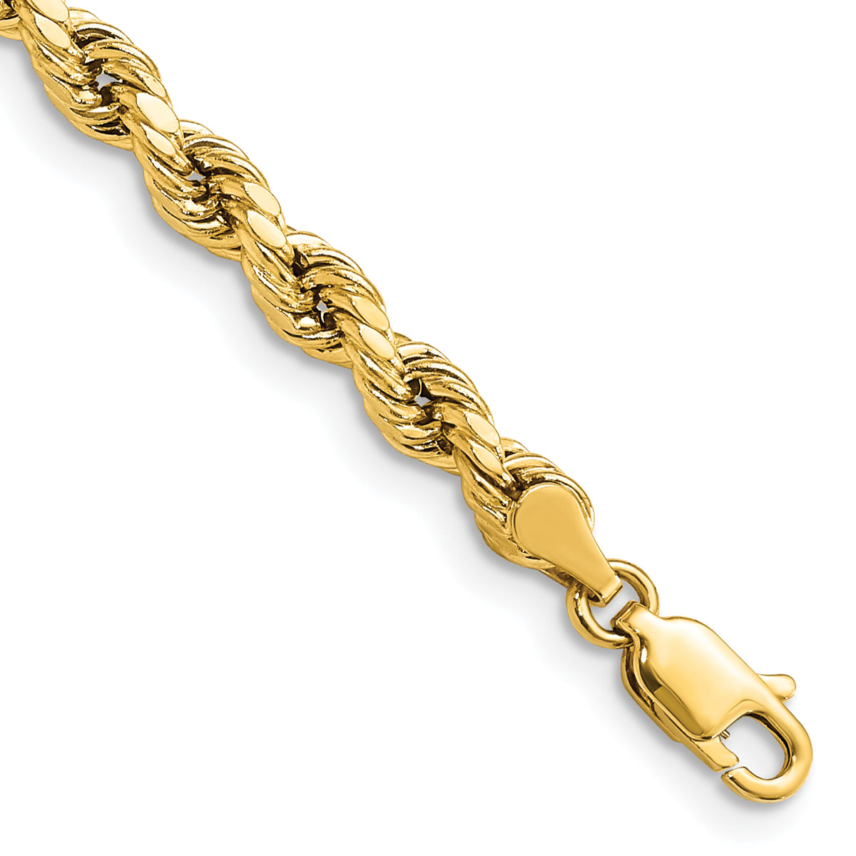 Gold (10K & 14K) Semi-Solid Diamond-Cut Rope Chain Bracelet - 10k Yellow Gold / 9 in / 4 mm