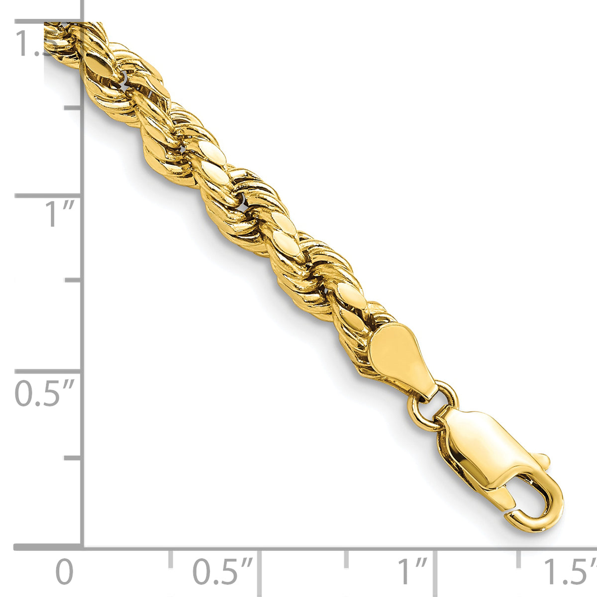 Gold (10K & 14K) Semi-Solid Diamond-Cut Rope Chain Bracelet - 10k Yellow Gold / 7 in / 4.9 mm