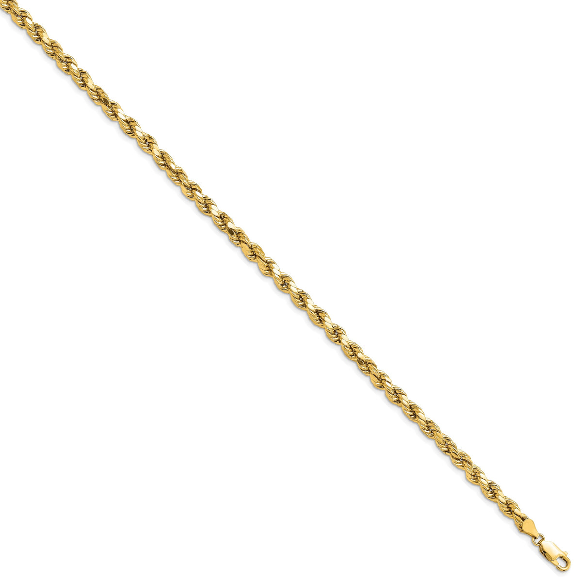 Gold (10K & 14K) Semi-Solid Diamond-Cut Rope Chain Bracelet - 10k Yellow Gold / 9 in / 4.9 mm
