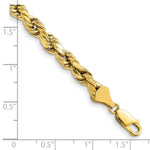 Gold (10K & 14K) Semi-Solid Diamond-Cut Rope Chain Bracelet - 10k Yellow Gold / 7 in / 5.5 mm