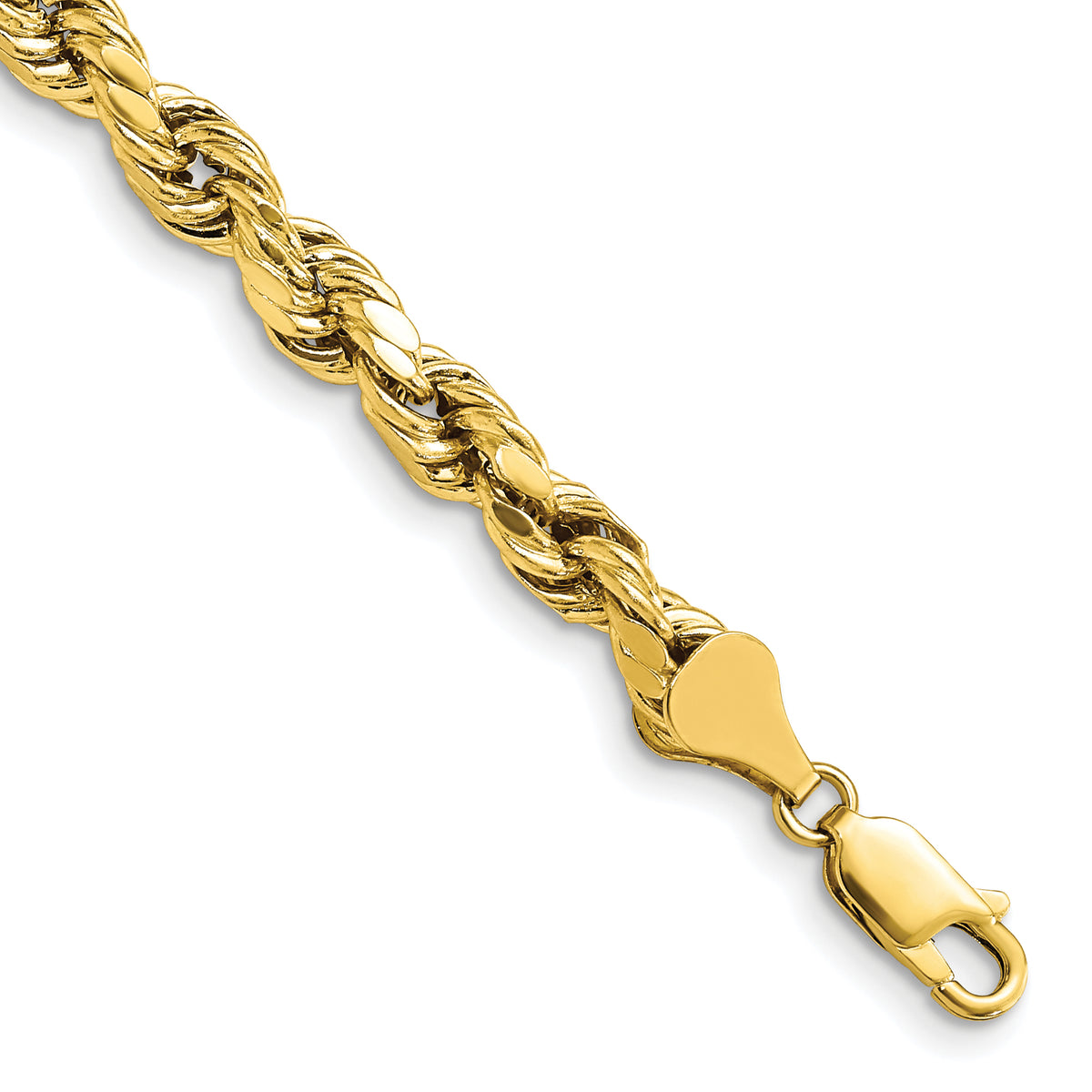Gold (10K & 14K) Semi-Solid Diamond-Cut Rope Chain Bracelet - 10k Yellow Gold / 7 in / 5.5 mm