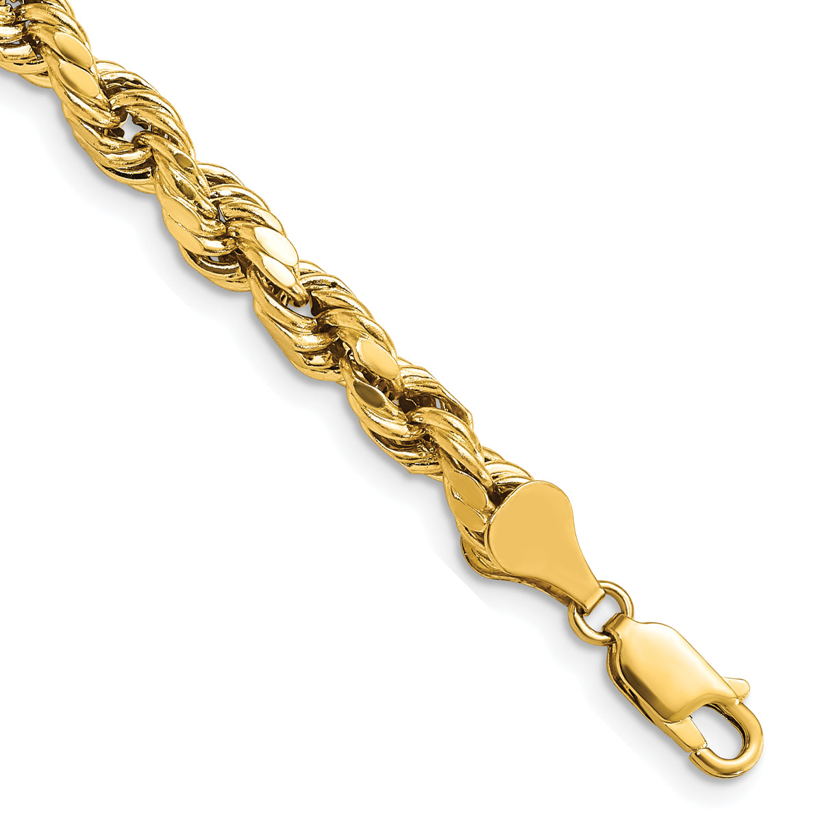 Gold (10K & 14K) Semi-Solid Diamond-Cut Rope Chain Bracelet - 10k Yellow Gold / 8 in / 5.5 mm