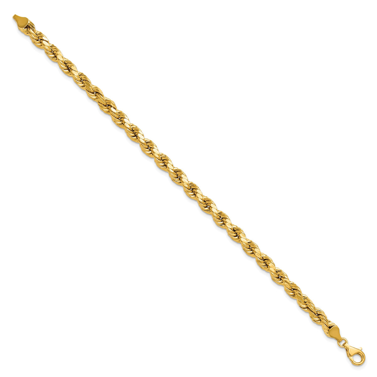 Gold (10K & 14K) Semi-Solid Diamond-Cut Rope Chain Bracelet - 10k Yellow Gold / 8 in / 6.5 mm