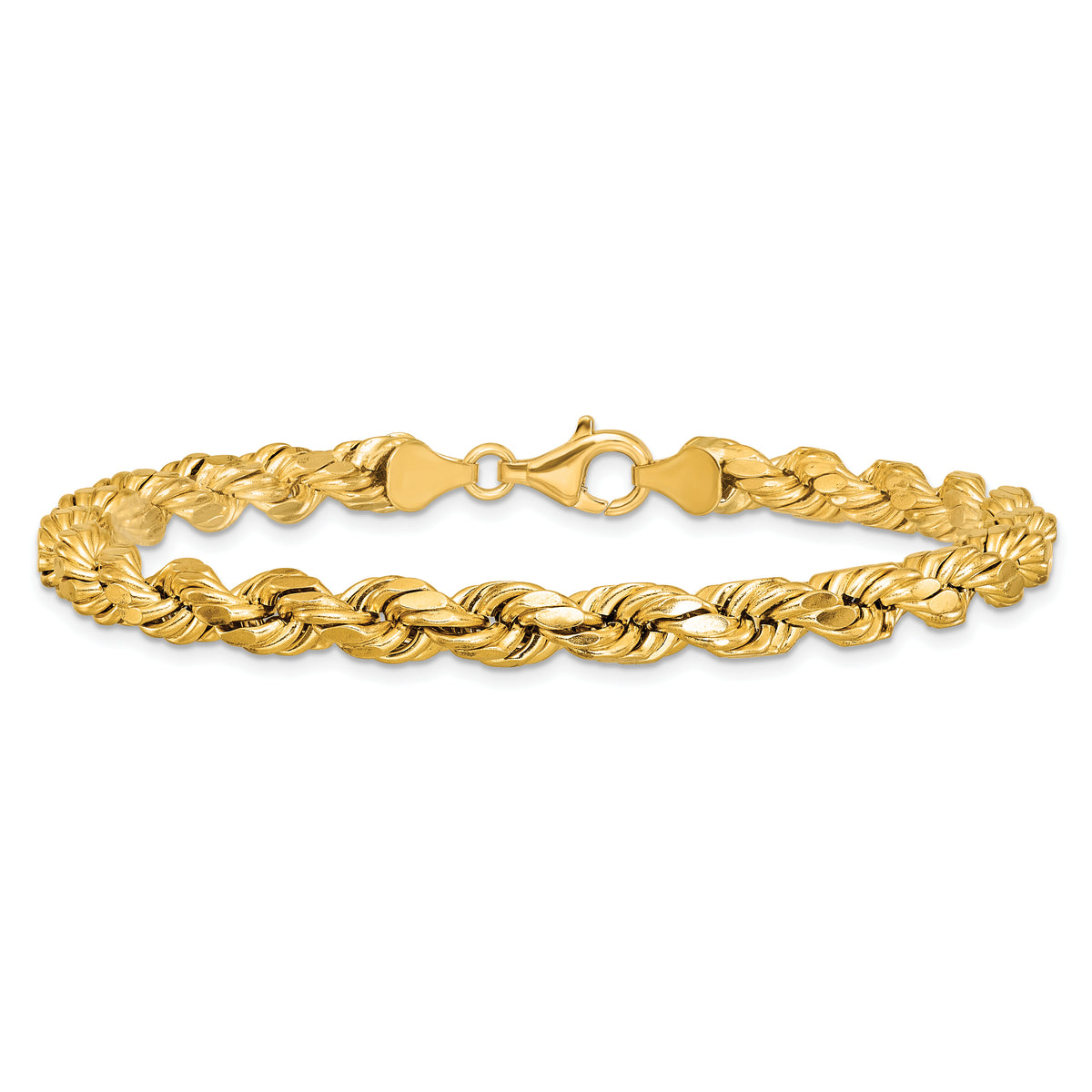 Gold (10K & 14K) Semi-Solid Diamond-Cut Rope Chain Bracelet - 10k Yellow Gold / 8 in / 6.5 mm