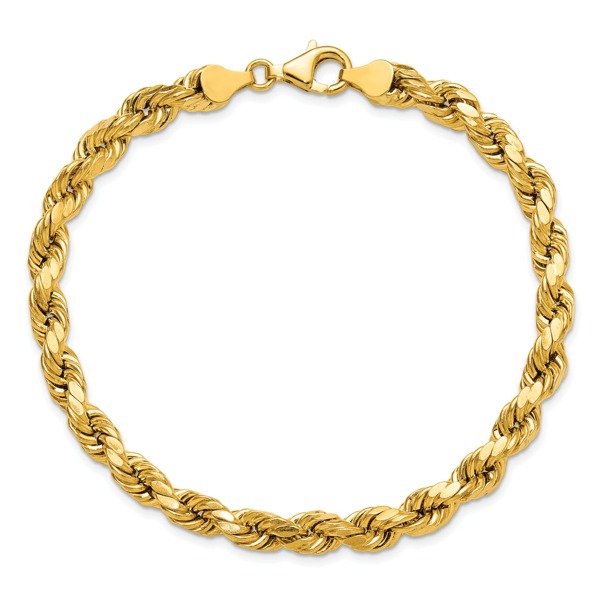 Gold (10K & 14K) Semi-Solid Diamond-Cut Rope Chain Bracelet - 10k Yellow Gold / 8 in / 6.5 mm