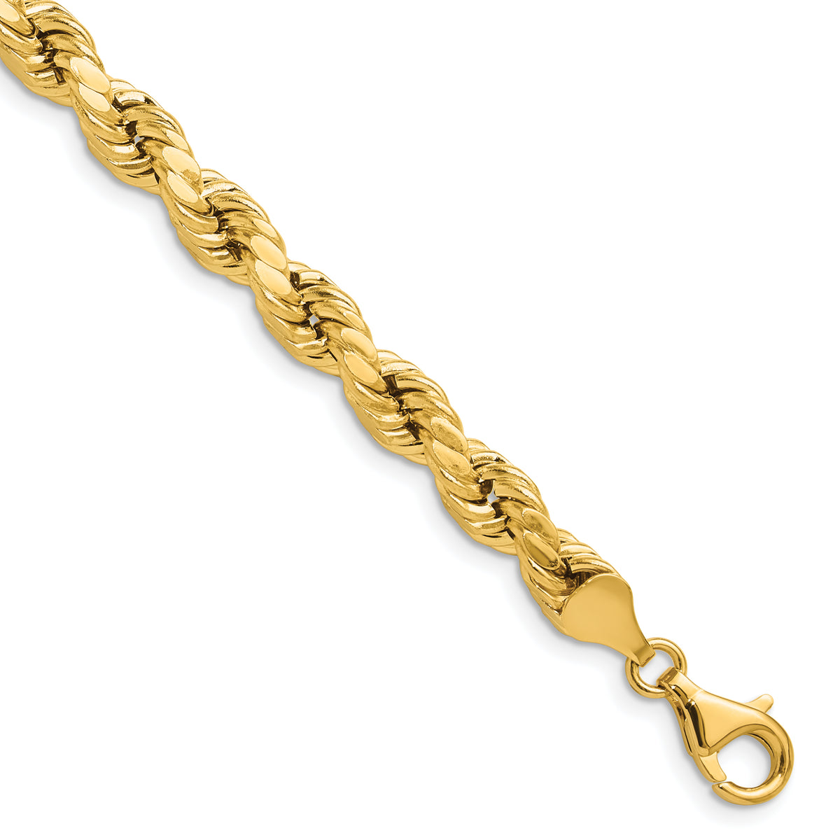 Gold (10K & 14K) Semi-Solid Diamond-Cut Rope Chain Bracelet - 10k Yellow Gold / 8 in / 6.5 mm