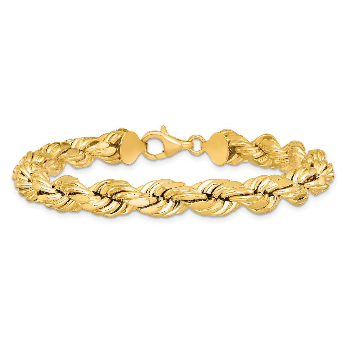 Gold (10K & 14K) Semi-Solid Diamond-Cut Rope Chain Bracelet - 10k Yellow Gold / 9 in / 8 mm