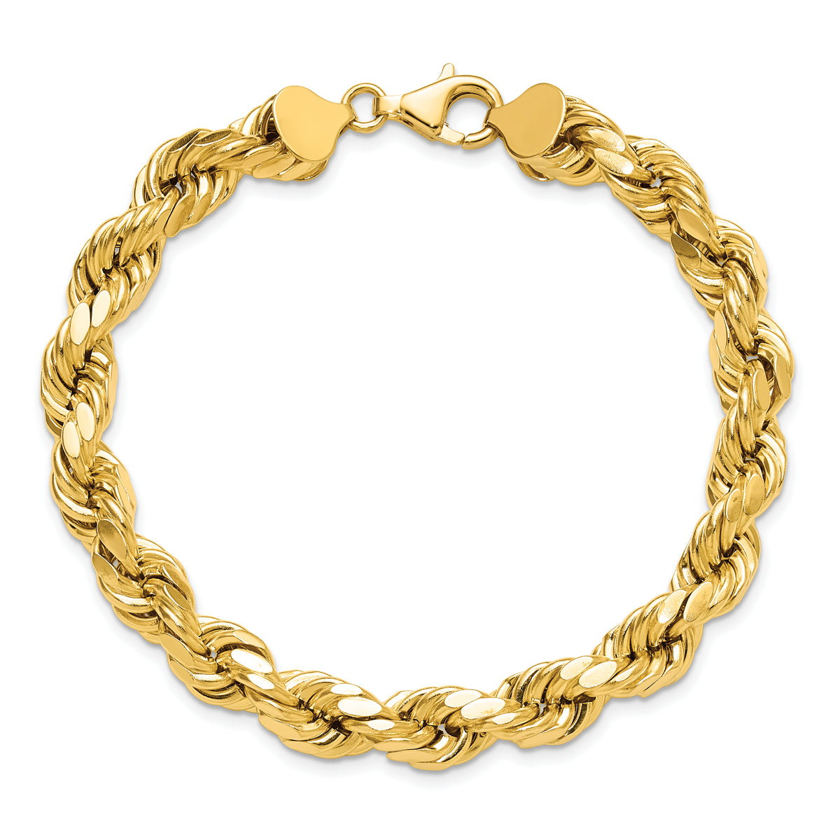 Gold (10K & 14K) Semi-Solid Diamond-Cut Rope Chain Bracelet - 10k Yellow Gold / 9 in / 8 mm