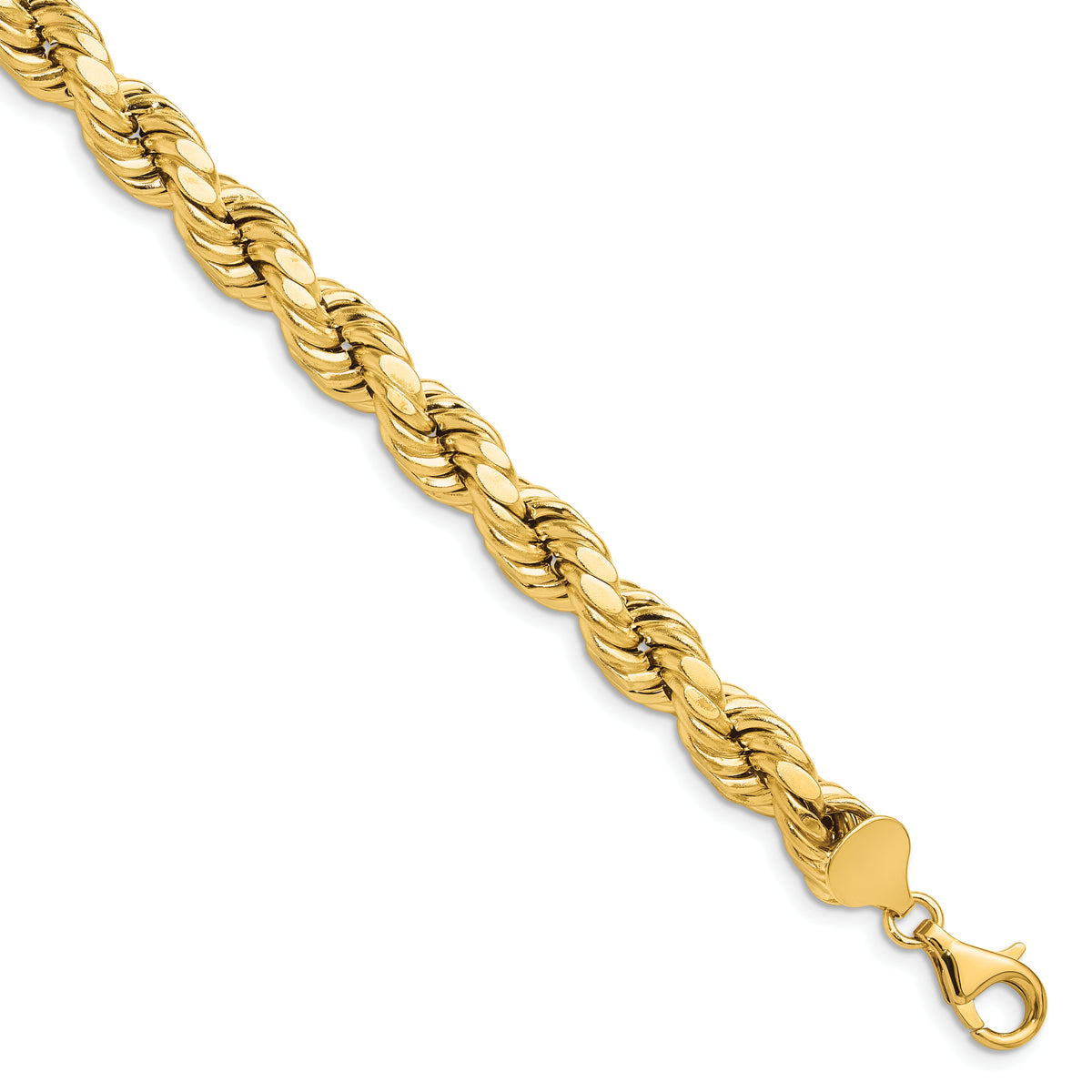 Gold (10K & 14K) Semi-Solid Diamond-Cut Rope Chain Bracelet - 10k Yellow Gold / 9 in / 8 mm