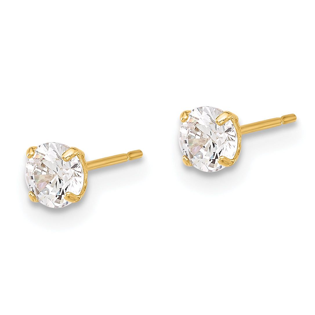Gold CZ Stud Earrings - 10k Yellow Gold / 4 mm
