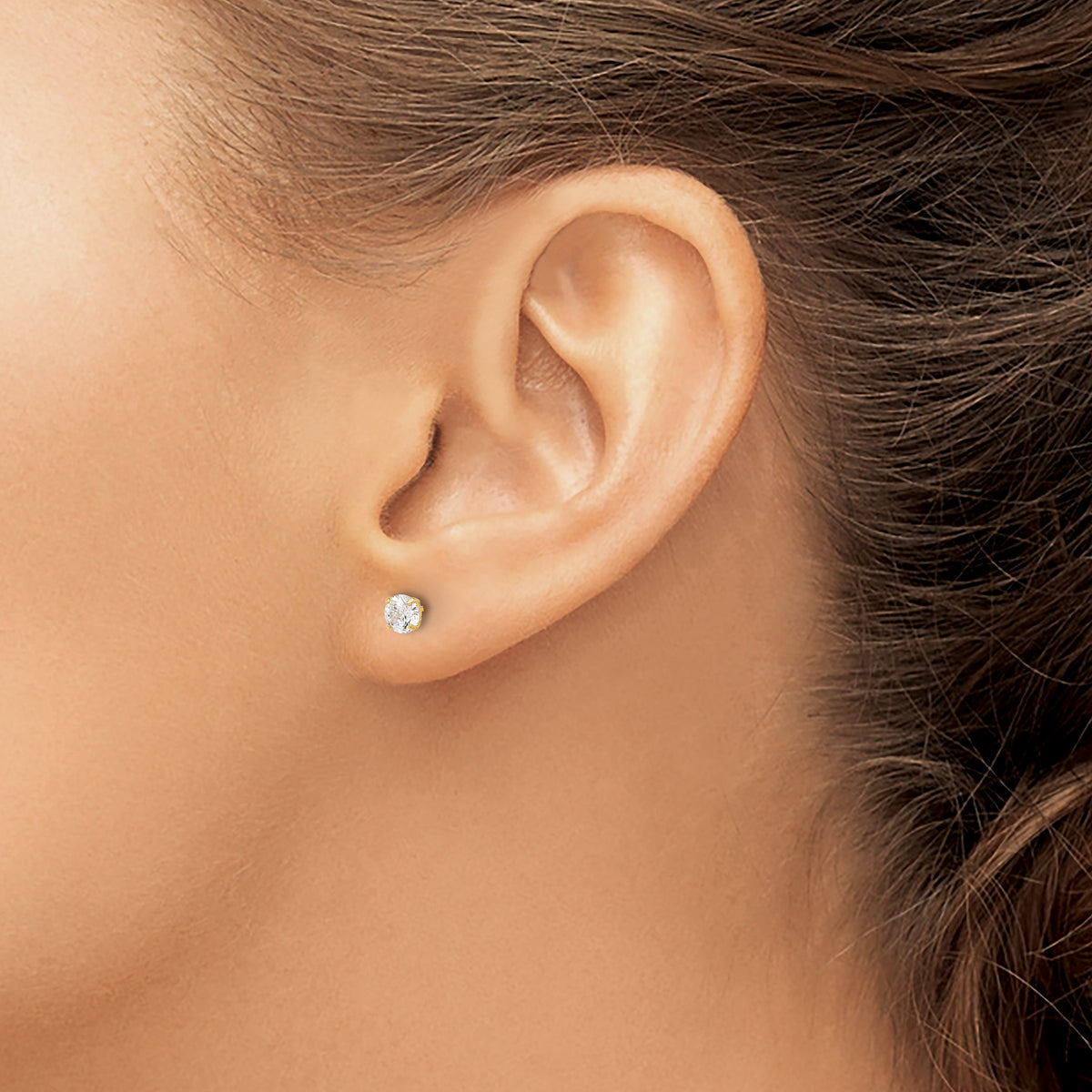 Gold CZ Stud Earrings - 10k Yellow Gold / 4 mm