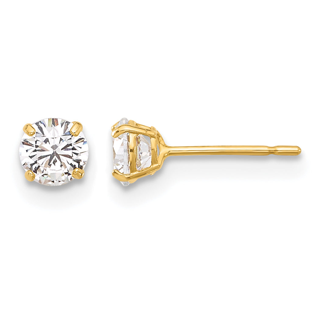 Gold CZ Stud Earrings - 10k Yellow Gold / 4 mm