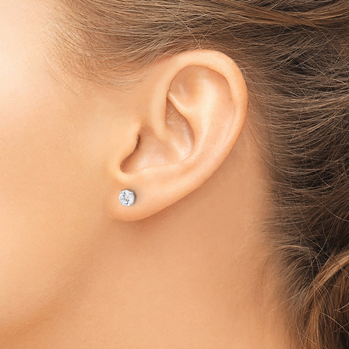 Gold CZ Stud Earrings - 10k White Gold / 5 mm