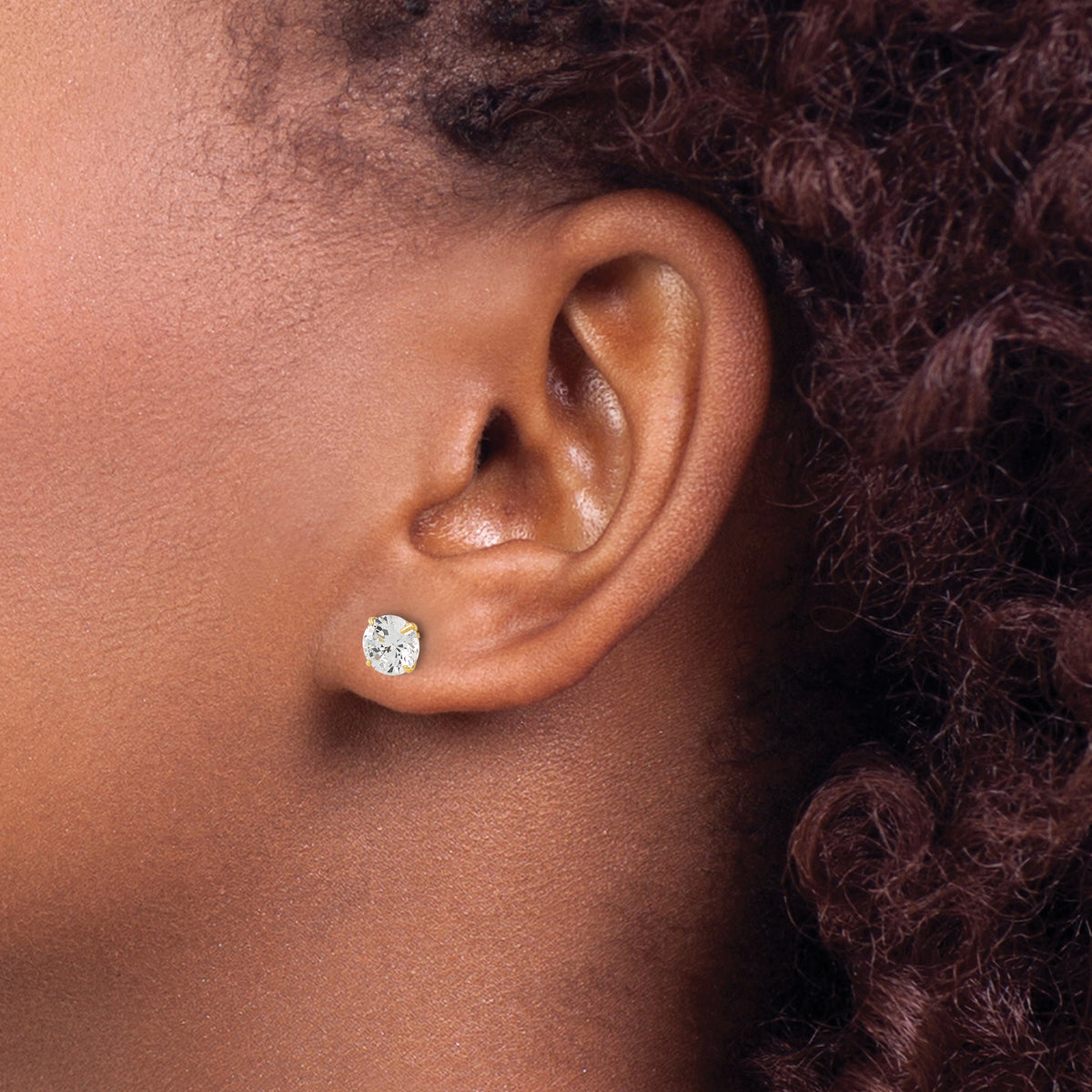 Gold CZ Stud Earrings - 10k Yellow Gold / 6 mm