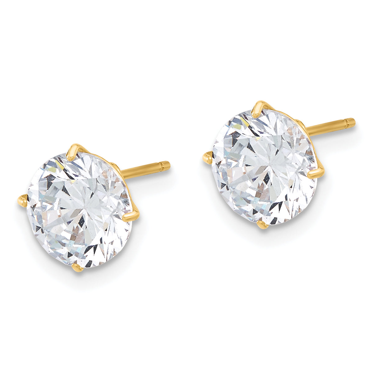 Gold CZ Stud Earrings - 10k Yellow Gold / 8 mm