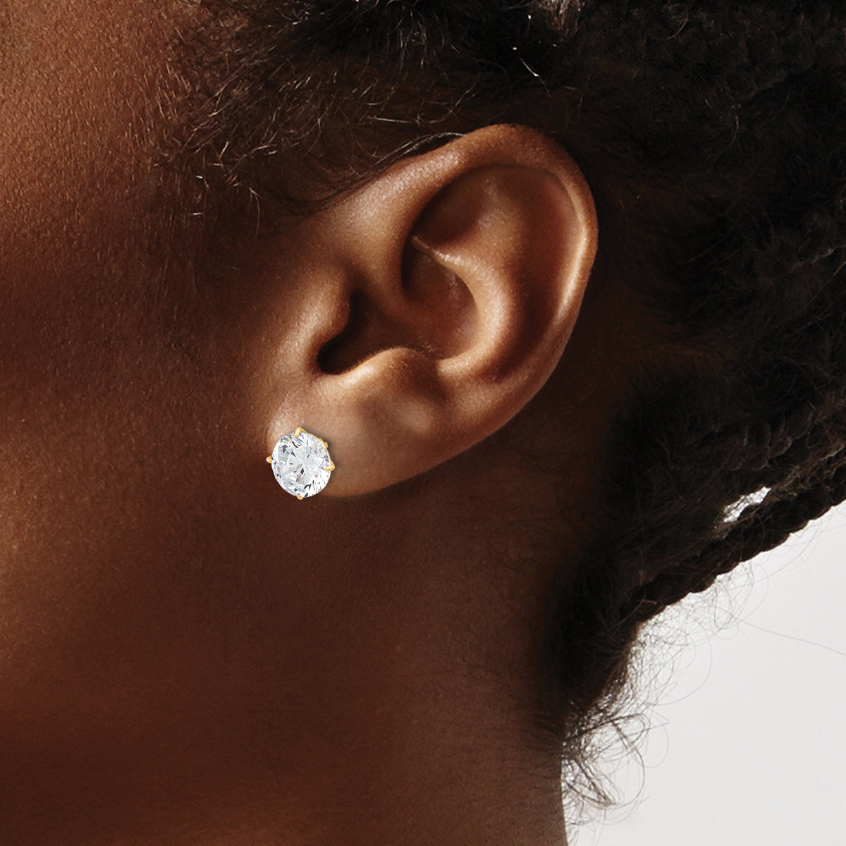 Gold CZ Stud Earrings - 10k Yellow Gold / 8 mm