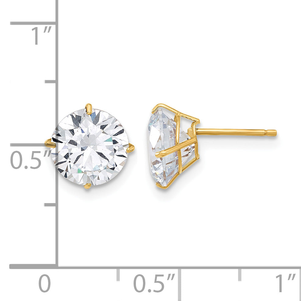 Gold CZ Stud Earrings - 10k Yellow Gold / 8 mm