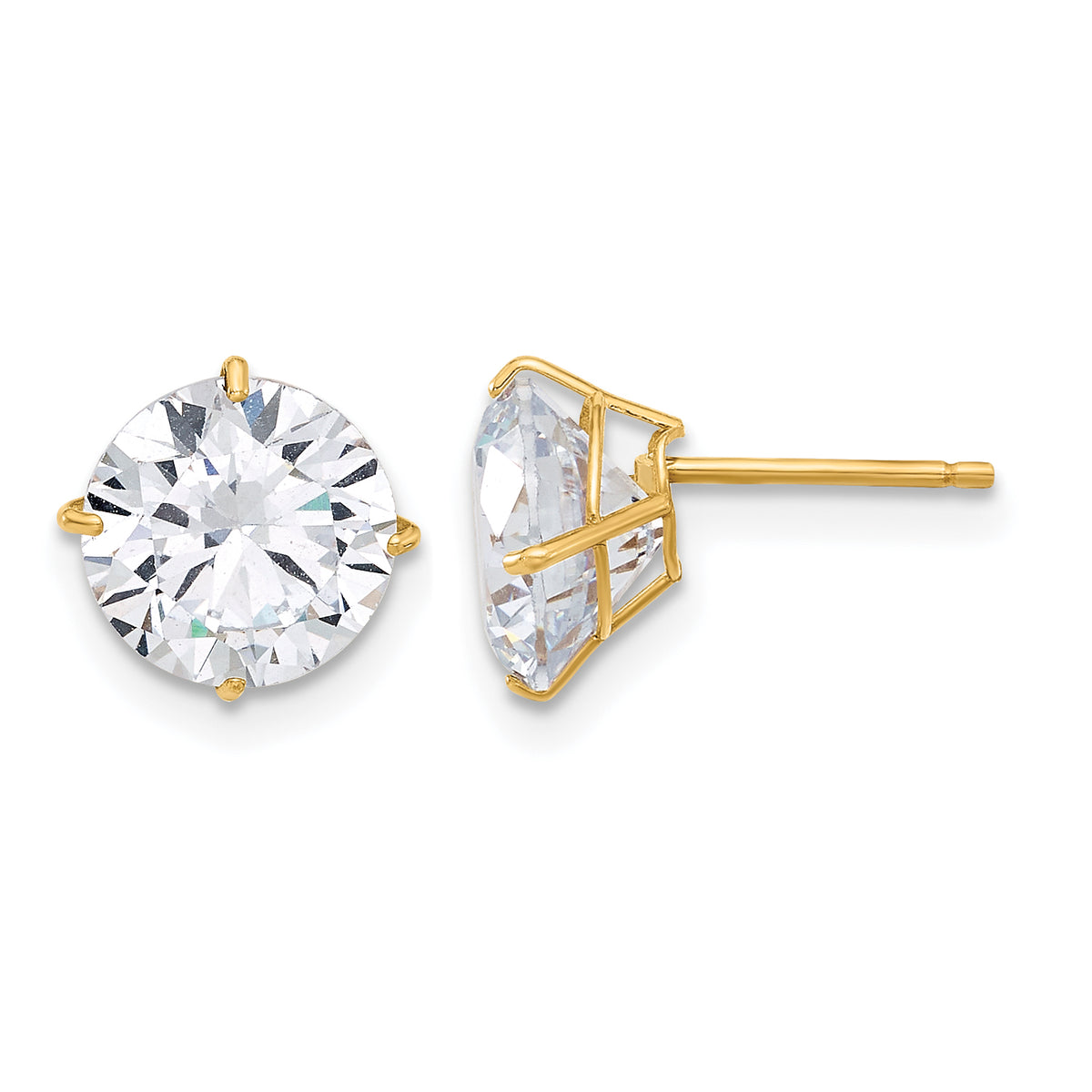Gold CZ Stud Earrings - 10k Yellow Gold / 8 mm