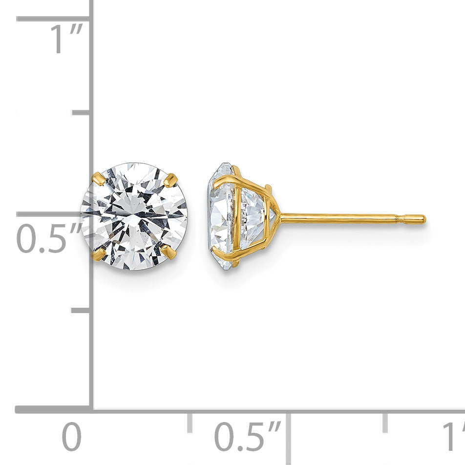 Gold CZ Stud Earrings - 10k Yellow Gold / 7 mm