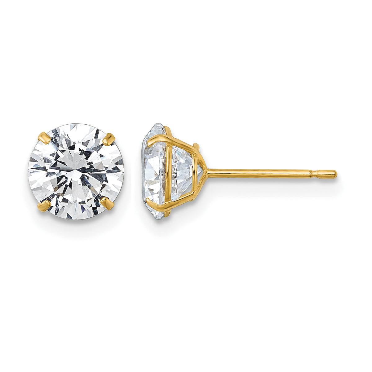 Gold CZ Stud Earrings - 10k Yellow Gold / 7 mm