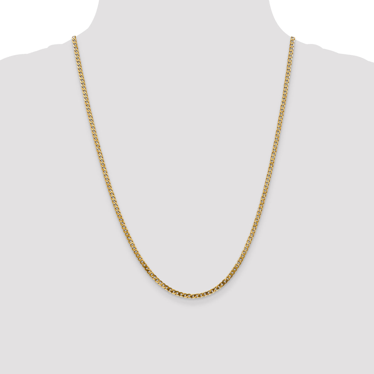 Gold (10K & 14K) Flat Beveled Curb Chain - 10k Yellow Gold / 24 in / 2.9 mm